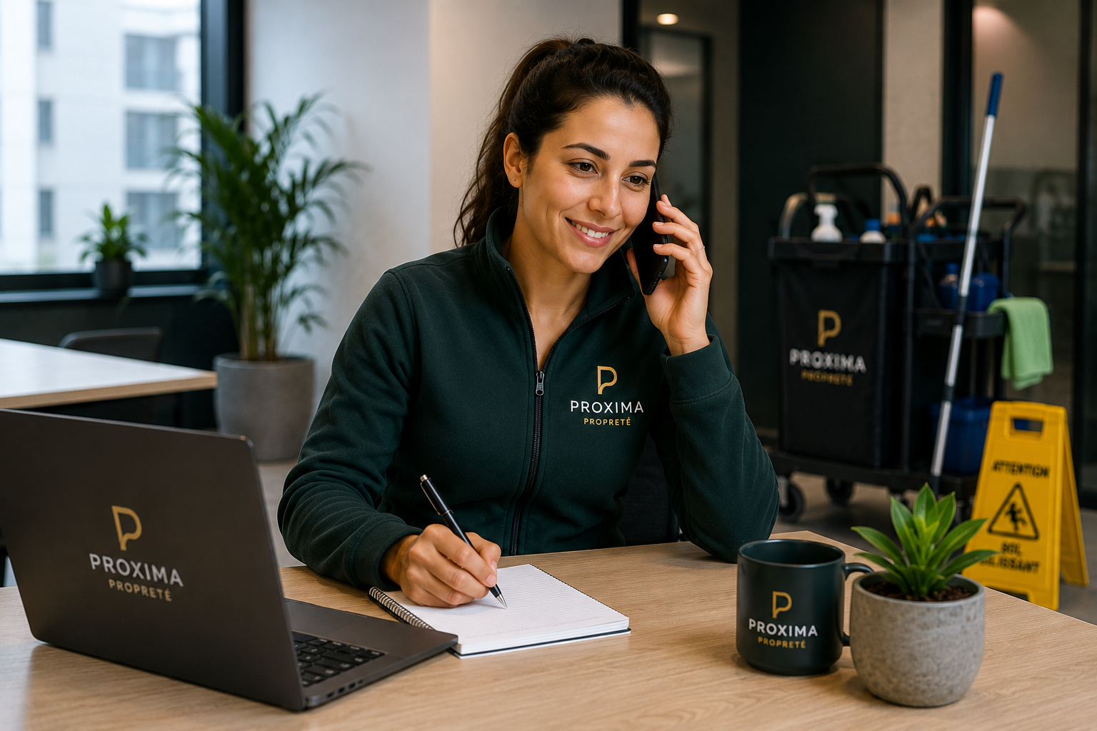 Agent Proxima Propreté disponible pour répondre aux demandes des clients