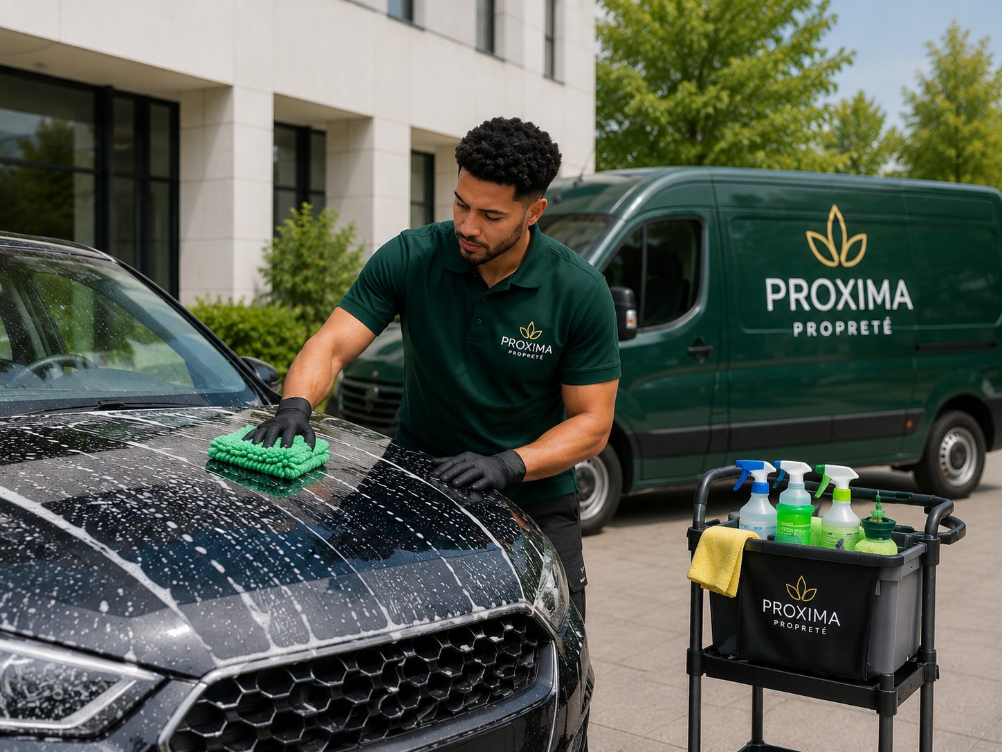 Véhicule propre après un nettoyage extérieur par Proxima Propreté
